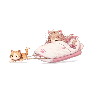 猫に引かれて布団で眠るスロにゃん